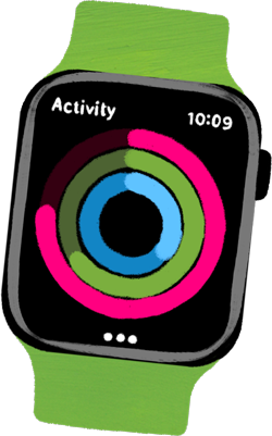 صورة لساعة Apple Watch، مع عرض شاشة النشاط