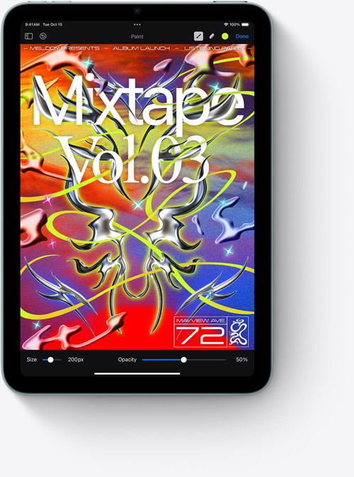 iPad mini vises i lodret position med en farverig Adobe Photoshop-skærm.