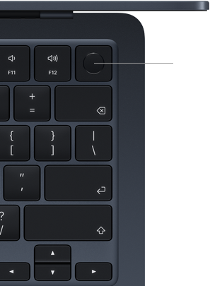 Клавіатура MacBook Air, угорі праворуч показано розташування кнопки Touch ID