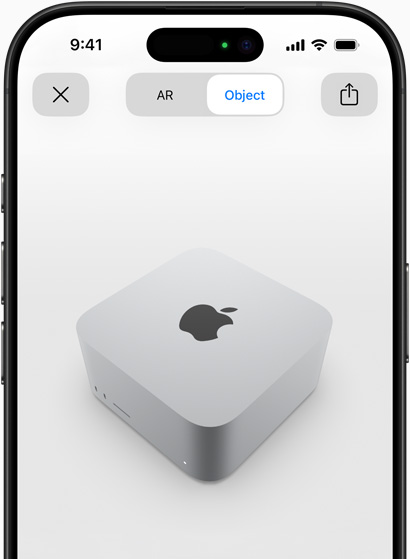 Preview af Mac Studio, der ses i AR på iPhone