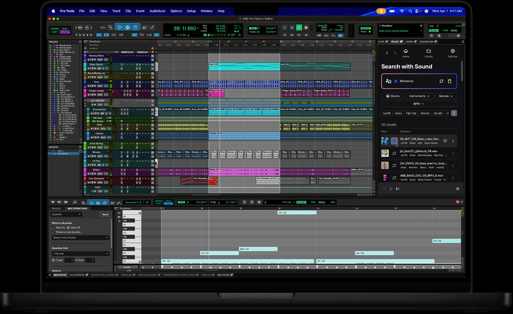 Ecrã do MacBook Pro com o Pro Tools a ser utilizado para editar uma música