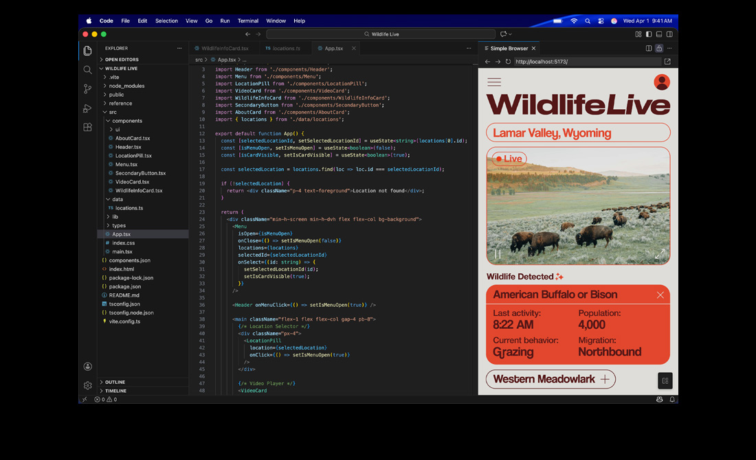 Ecrã do MacBook Pro a mostrar a programação de uma app no Visual Studio Code