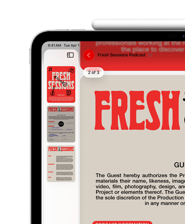 iPad, yatay pozisyonda, Apple Pencil, iPad’in üst kısmına manyetik olarak tutturulmuş, ekranın yalnızca sol üst kısmında Önizleme uygulamasında bir PDF gösteriliyor